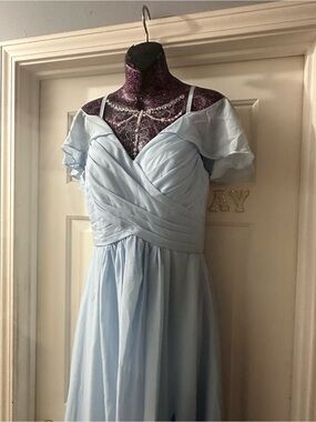 Off-Shoulder Light Blue Chiffon Wedding Dress